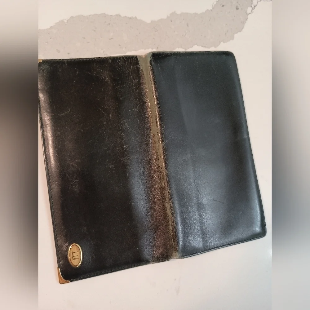 Dunhill Long Wallet Black Gold leather Mens Authentic